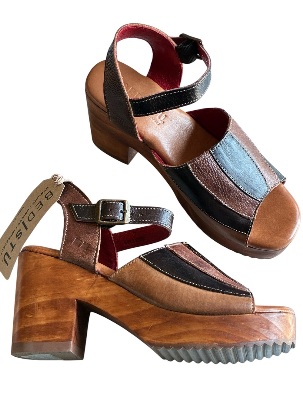 Bed|Stu Jetsetter Cold Brew Rustic Leather Platform Sandals Size 7 NWT - Picture 6 of 10